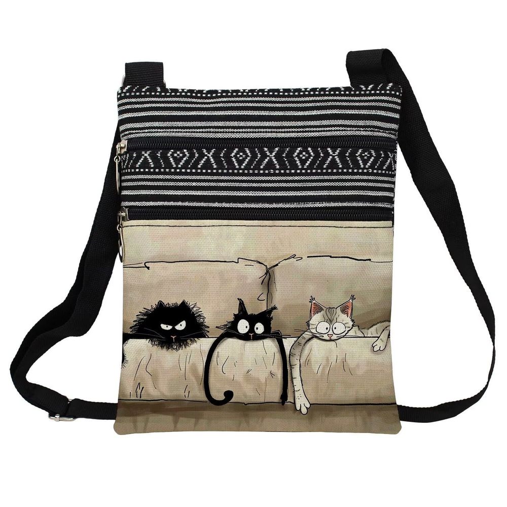 Funny Couch Cat Messenger Bag Small Ethnic Pattern Printed Adjustable Strap :'D